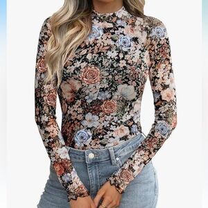 Floral Sheer Long Sleeve Women's Top